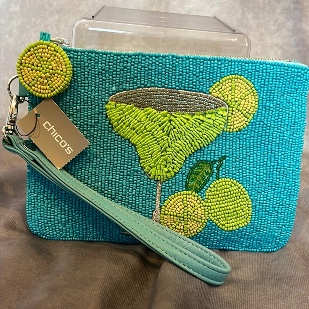 Chico's Beaded Teal Margarita Wristlet New with tags